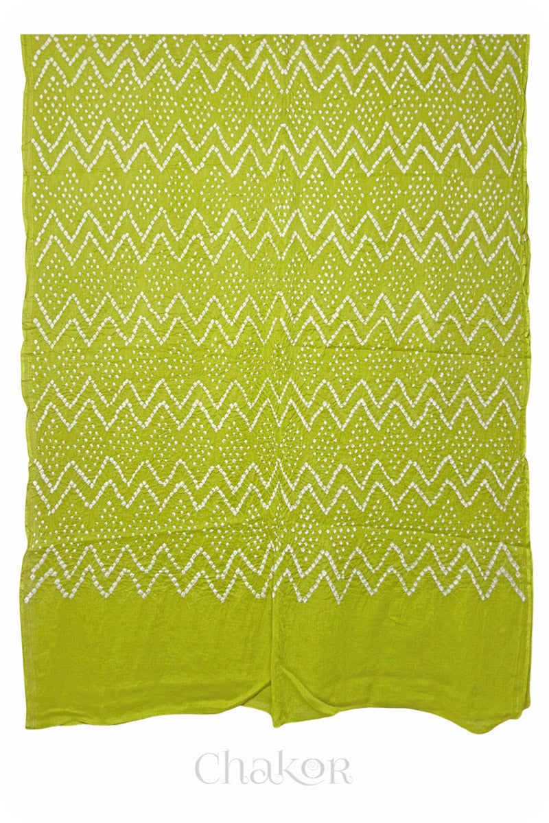 Lime Green Bandhani Mul Cotton Dupatta in Traditional  Design for Women's clothing online by Chakor.