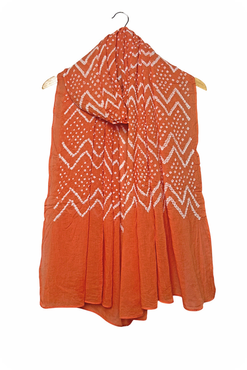 Peach Bandhani Mul Cotton Dupatta in Traditional  Design for Women's clothing online by Chakor.