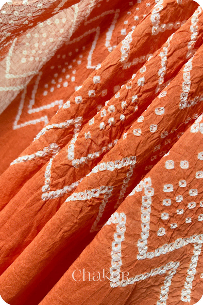 Peach Bandhani Mul Cotton Dupatta in Traditional  Design for Women's clothing online by Chakor.