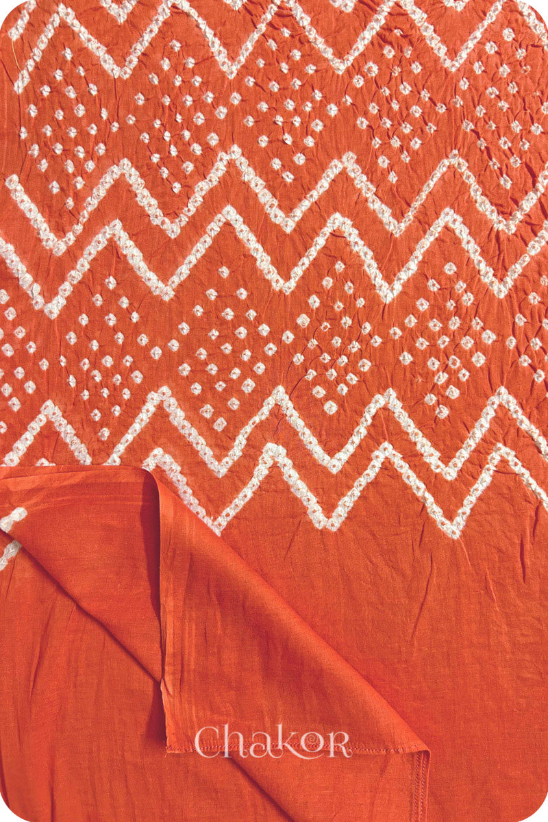 Peach Bandhani Mul Cotton Dupatta in Traditional  Design for Women's clothing online by Chakor.