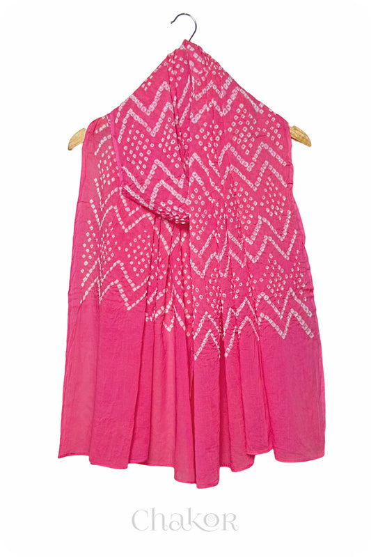 Pink Bandhani Mul Cotton Dupatta in Traditional  Design for Women's clothing online by Chakor.