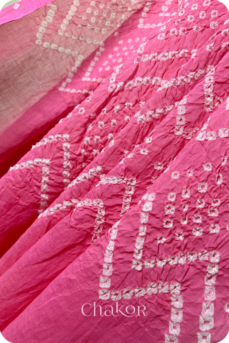 Pink Bandhani Mul Cotton Dupatta in Traditional  Design for Women's clothing online by Chakor.