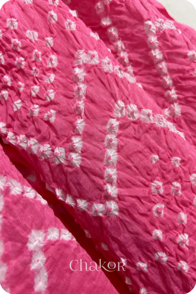 Pink Bandhani Mul Cotton Dupatta in Traditional  Design for Women's clothing online by Chakor.