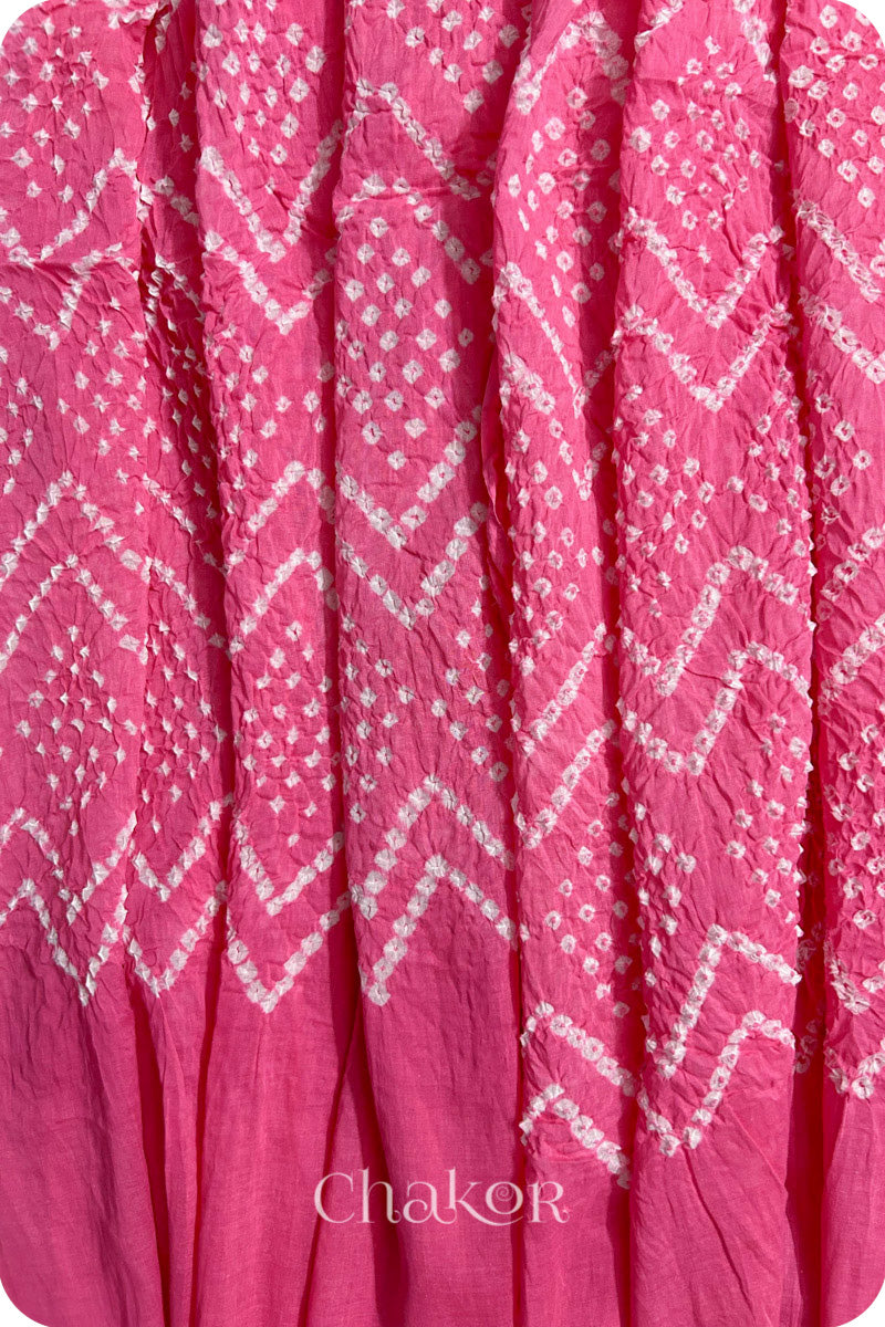 Pink Bandhani Mul Cotton Dupatta in Traditional  Design for Women's clothing online by Chakor.