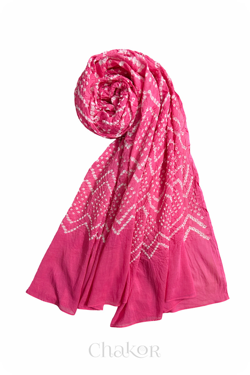 Pink Bandhani Mul Cotton Dupatta in Traditional  Design for Women's clothing online by Chakor.