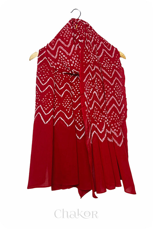 Red Bandhani Mul Cotton Dupatta in Traditional  Design for Women's clothing online by Chakor.