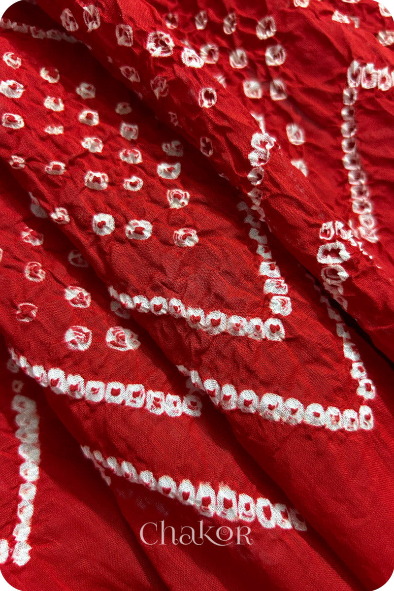 Red Bandhani Mul Cotton Dupatta in Traditional  Design for Women's clothing online by Chakor.