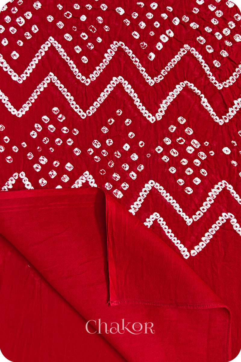 Red Bandhani Mul Cotton Dupatta in Traditional  Design for Women's clothing online by Chakor.