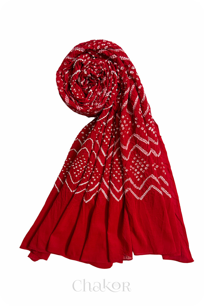 Red Bandhani Mul Cotton Dupatta in Traditional  Design for Women's clothing online by Chakor.