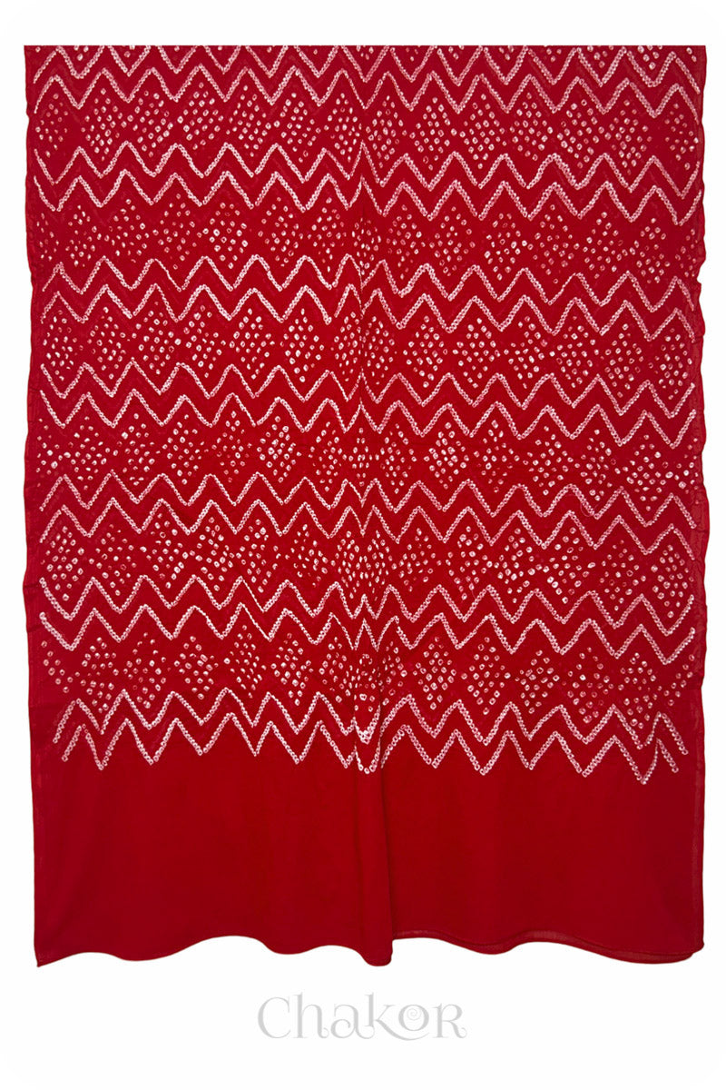 Red Bandhani Mul Cotton Dupatta in Traditional  Design for Women's clothing online by Chakor.