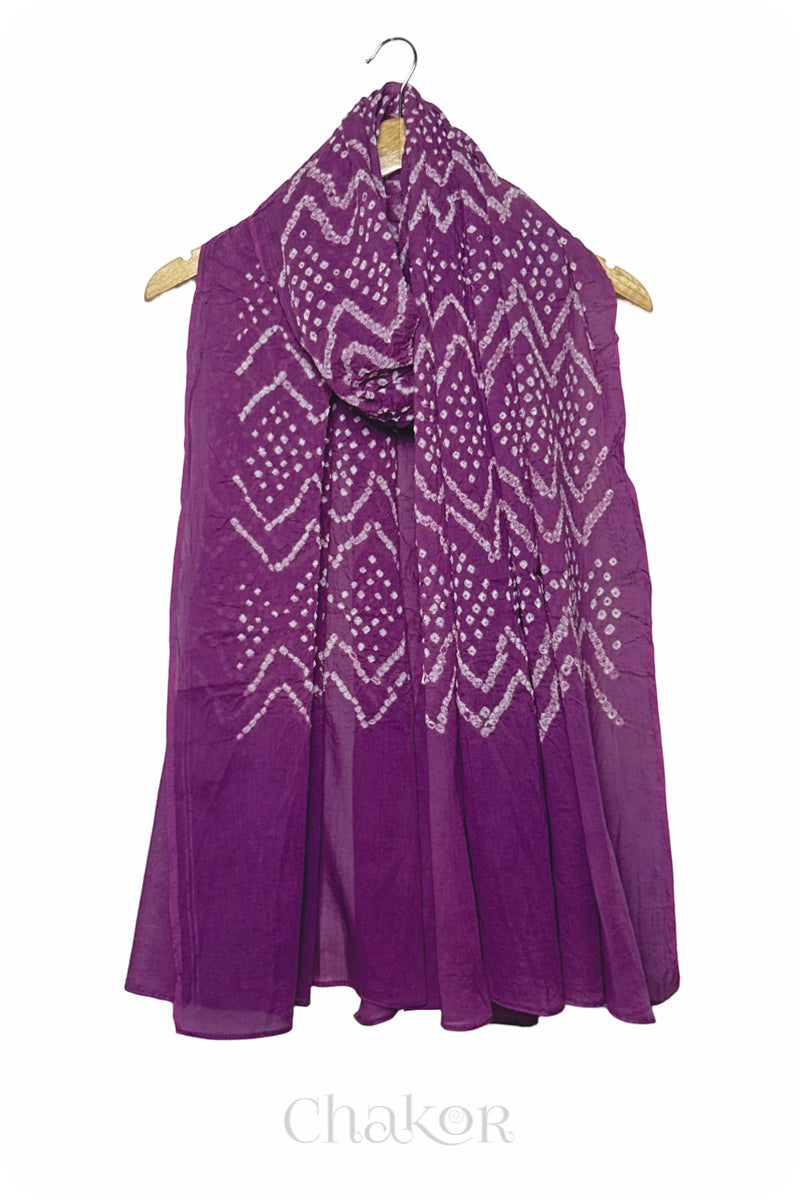 Violet Bandhani Mul Cotton Dupatta in Traditional  Design for Women's clothing online by Chakor.