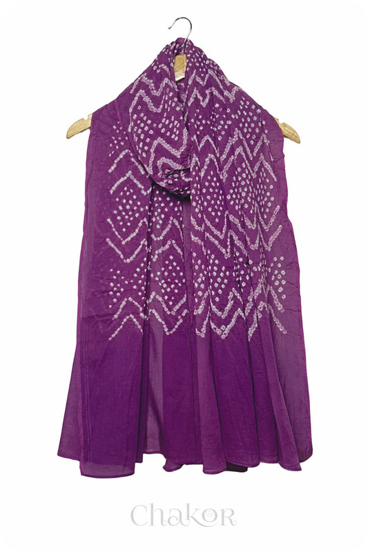 Violet Bandhani Mul Cotton Dupatta in Traditional  Design for Women's clothing online by Chakor.