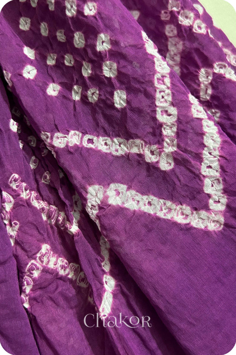 Violet Bandhani Mul Cotton Dupatta in Traditional  Design for Women's clothing online by Chakor.