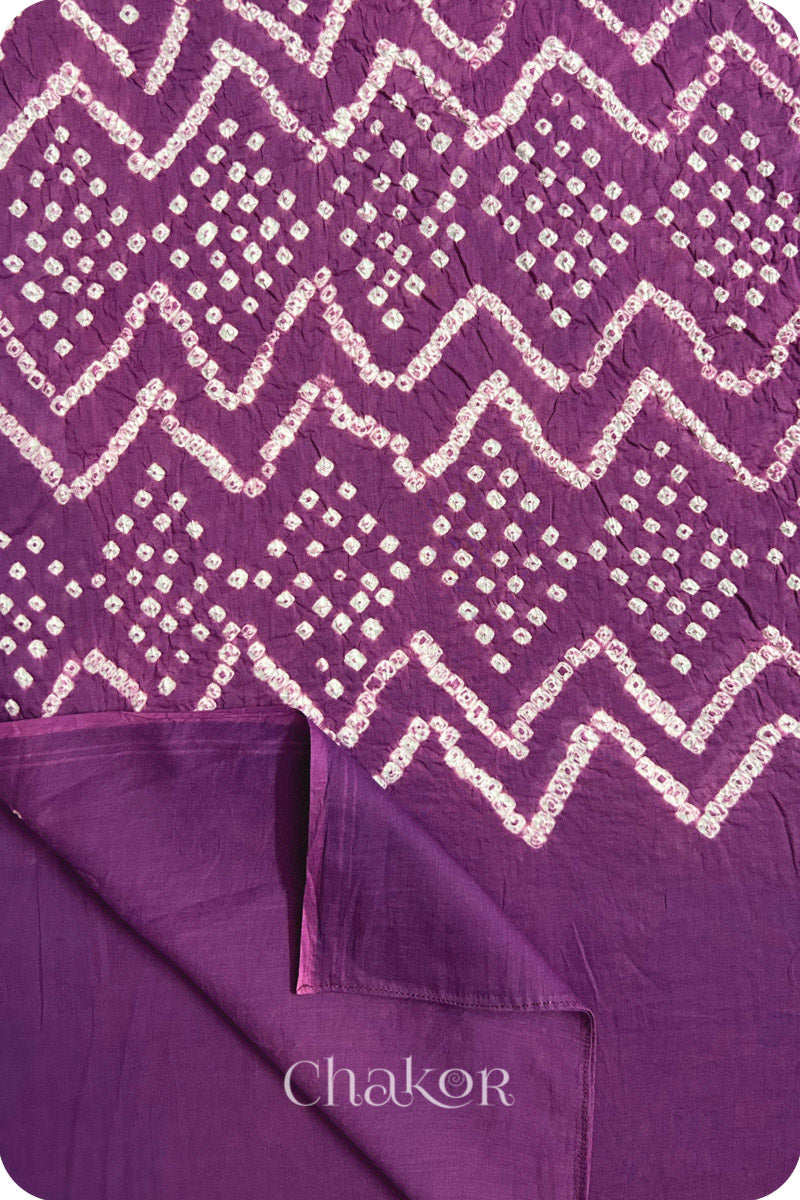 Violet Bandhani Mul Cotton Dupatta in Traditional  Design for Women's clothing online by Chakor.