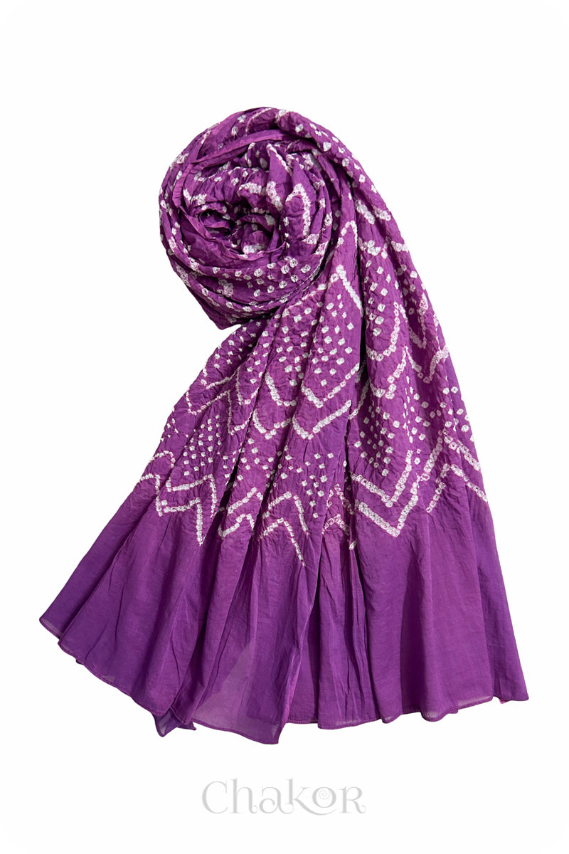 Violet Bandhani Mul Cotton Dupatta in Traditional  Design for Women's clothing online by Chakor.