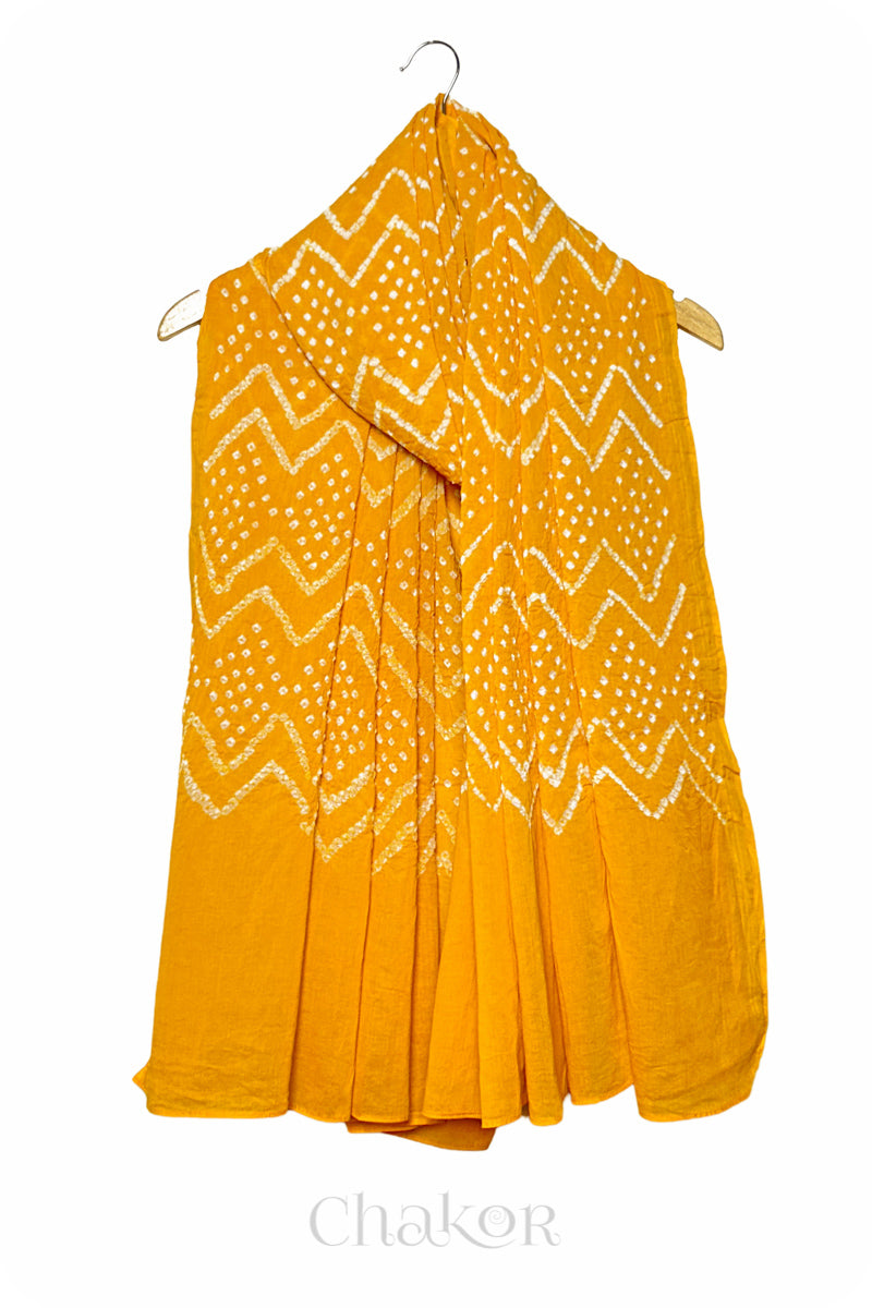 Traditional Yellow Bandhani Mul Cotton Dupatta for Women's clothing online by Chakor.