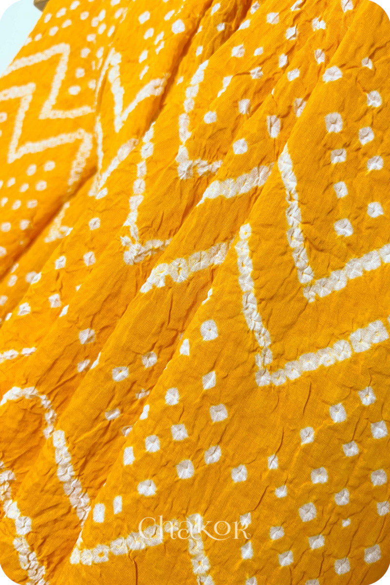 Traditional Yellow Bandhani Mul Cotton Dupatta for Women's clothing online by Chakor.