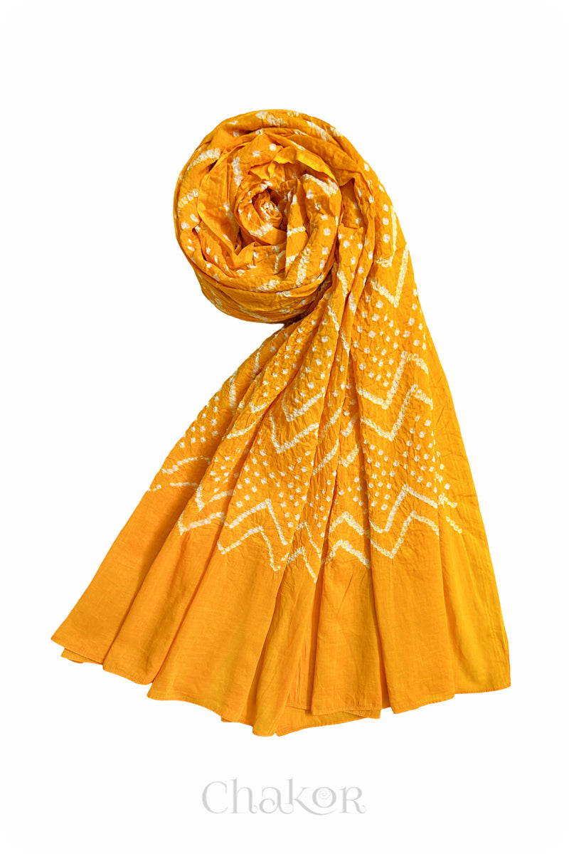 Traditional Yellow Bandhani Mul Cotton Dupatta for Women's clothing online by Chakor.