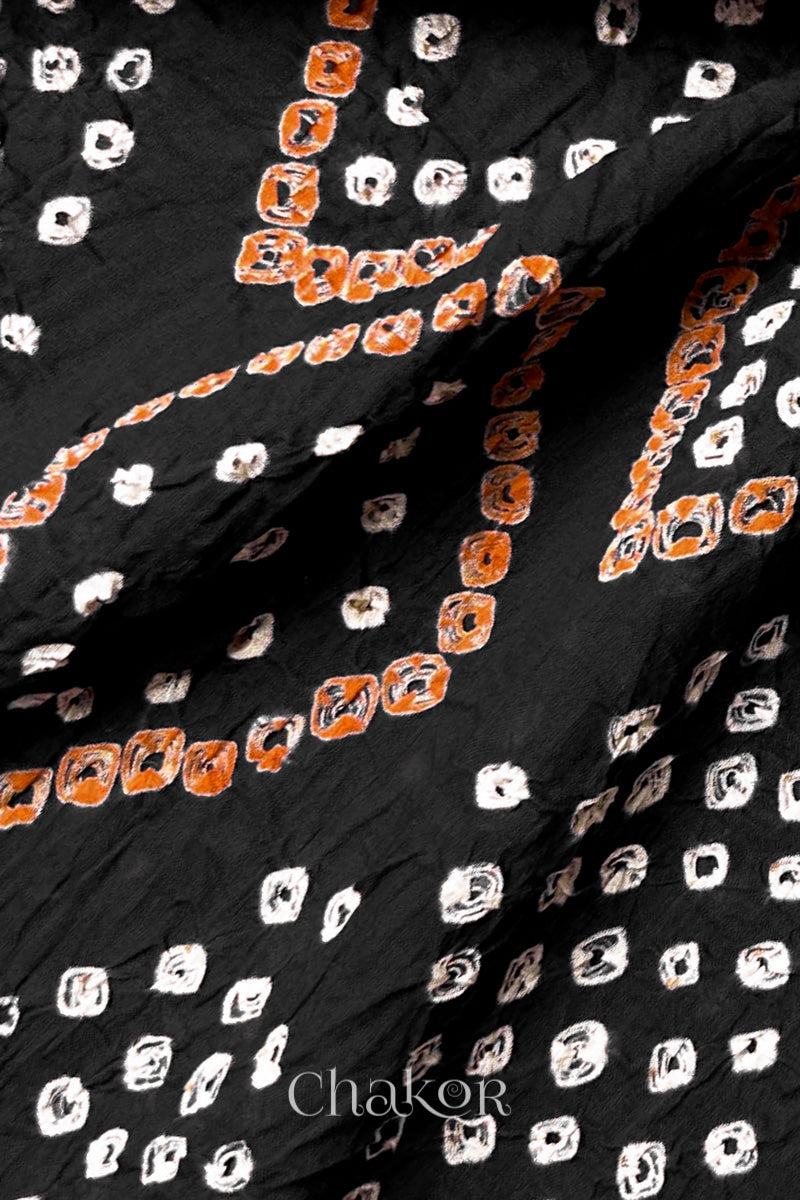 Black Bandhani Mul Cotton Dupatta | Handmade Kutch Bandhej