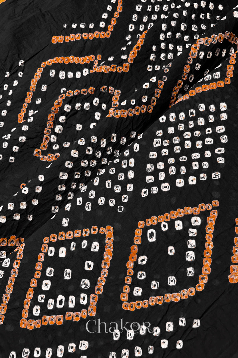 Black Bandhani Mul Cotton Dupatta | Handmade Kutch Bandhej