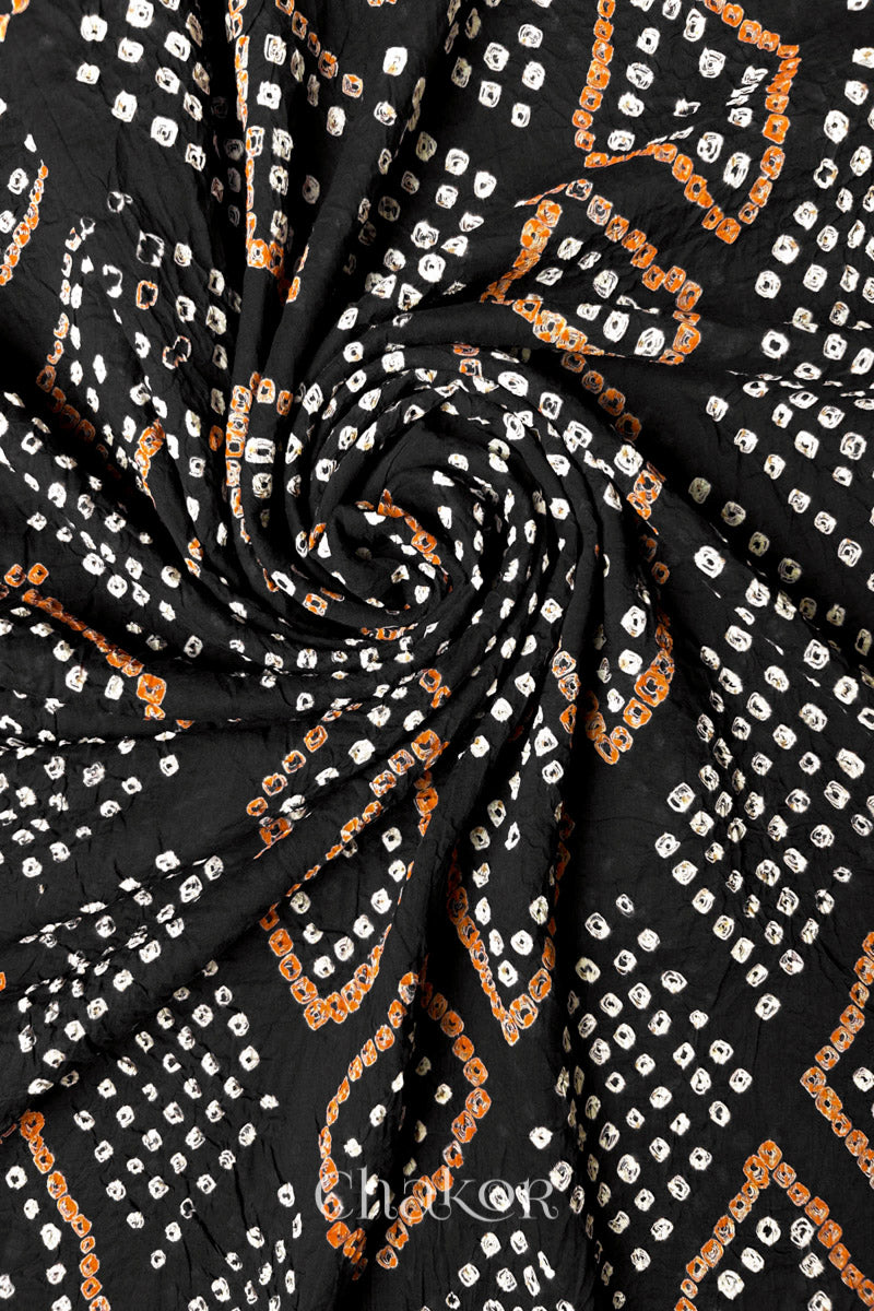 Black Bandhani Mul Cotton Dupatta | Handmade Kutch Bandhej
