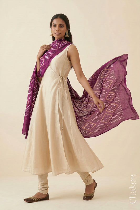 Magenta Bandhani Mul Cotton Dupatta | Handmade Kutch Bandhej