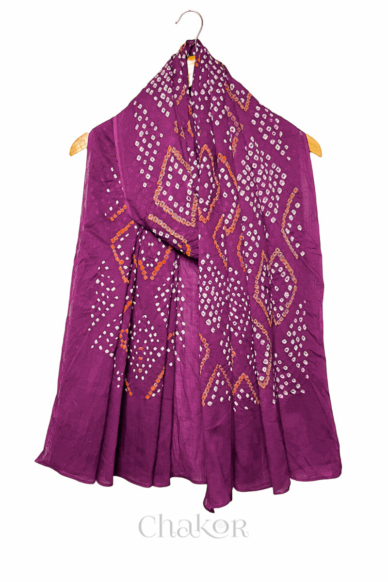 Magenta Bandhani Mul Cotton Dupatta | Handmade Kutch Bandhej
