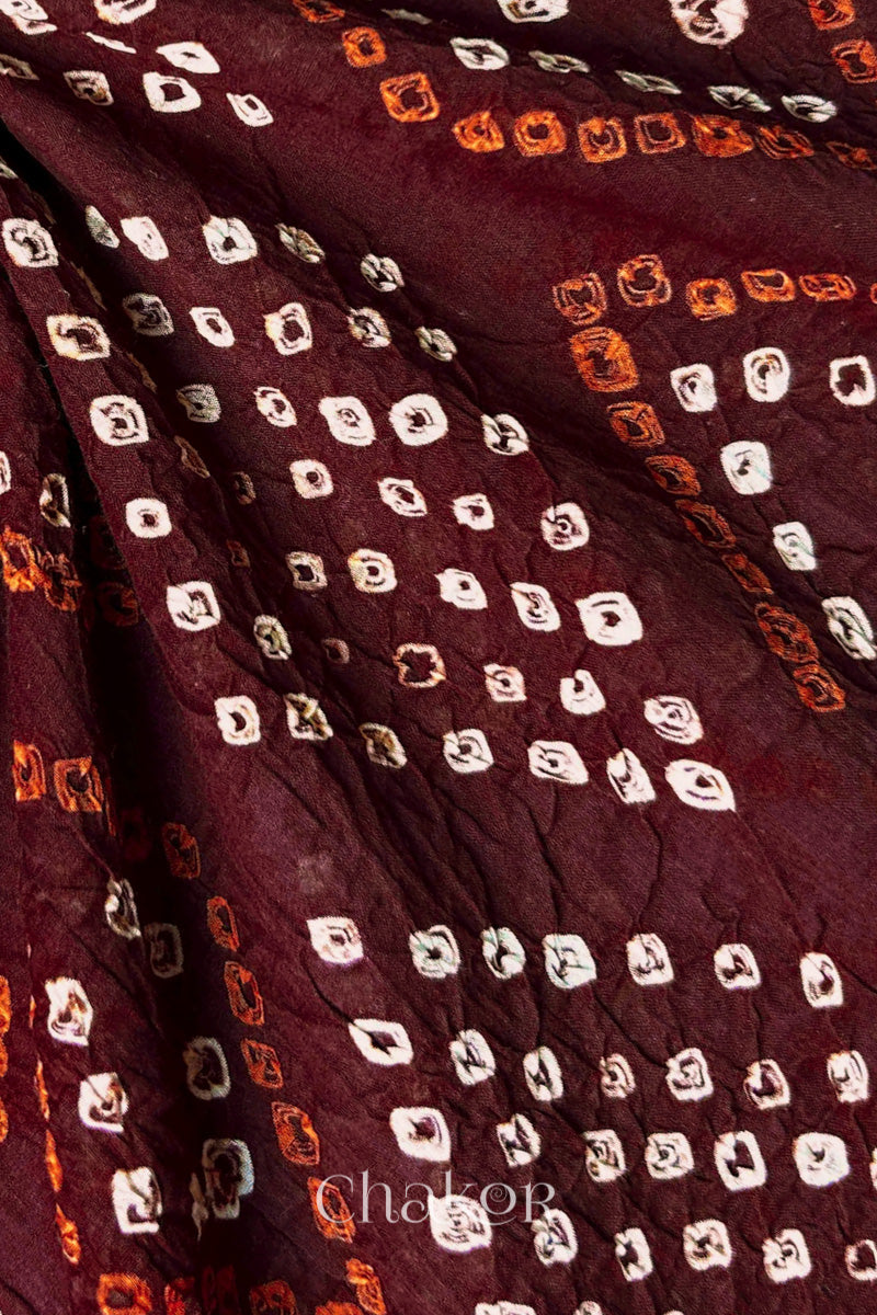 Maroon Bandhani Mul Cotton Dupatta | Handmade Kutch Bandhej