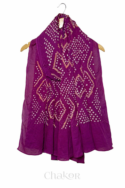 Magenta Bandhani Mul Cotton Dupatta in Traditional Design for Women's clothing online by Chakor.