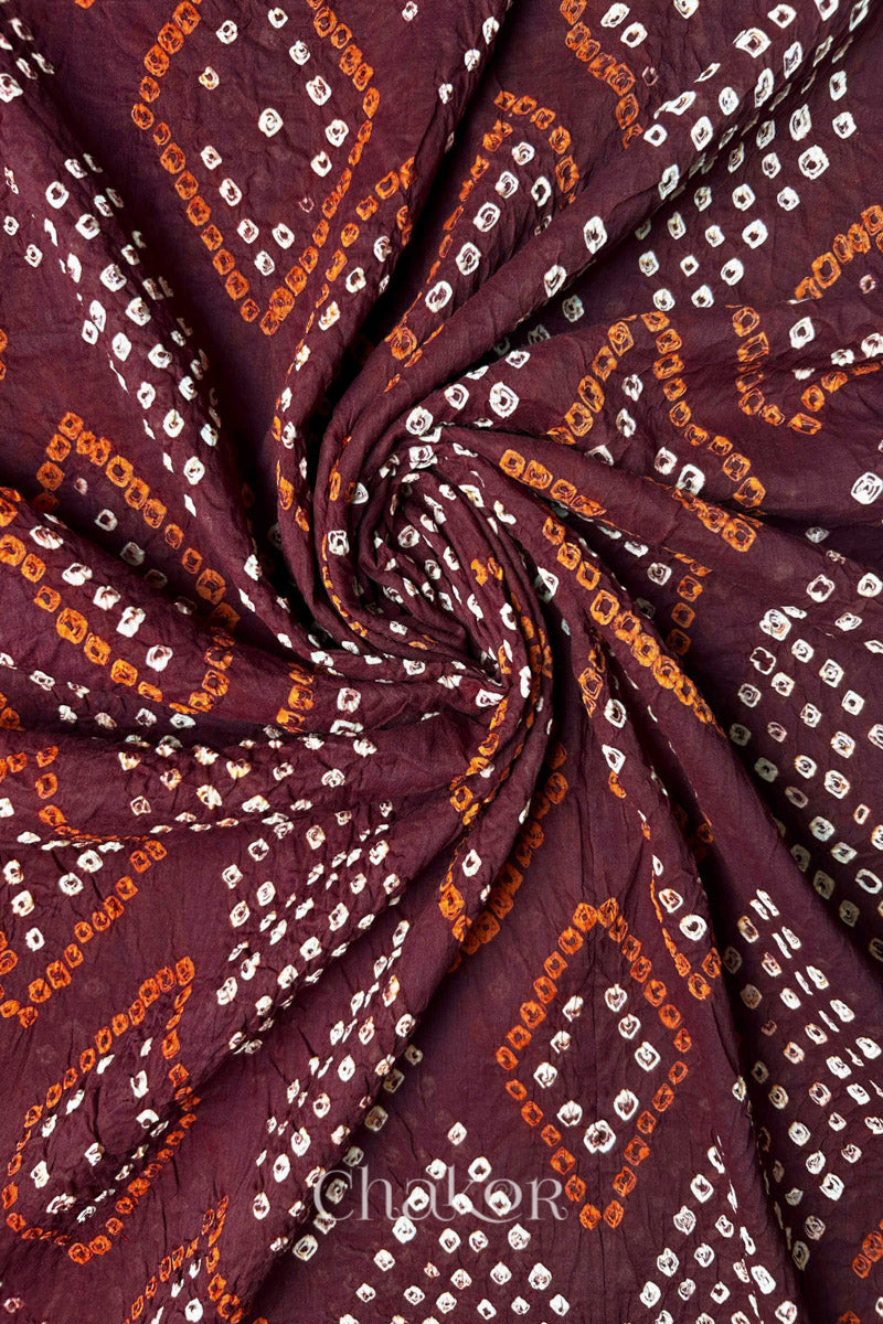 Maroon Bandhani Mul Cotton Dupatta in Traditional Design for Women's clothing online by Chakor.