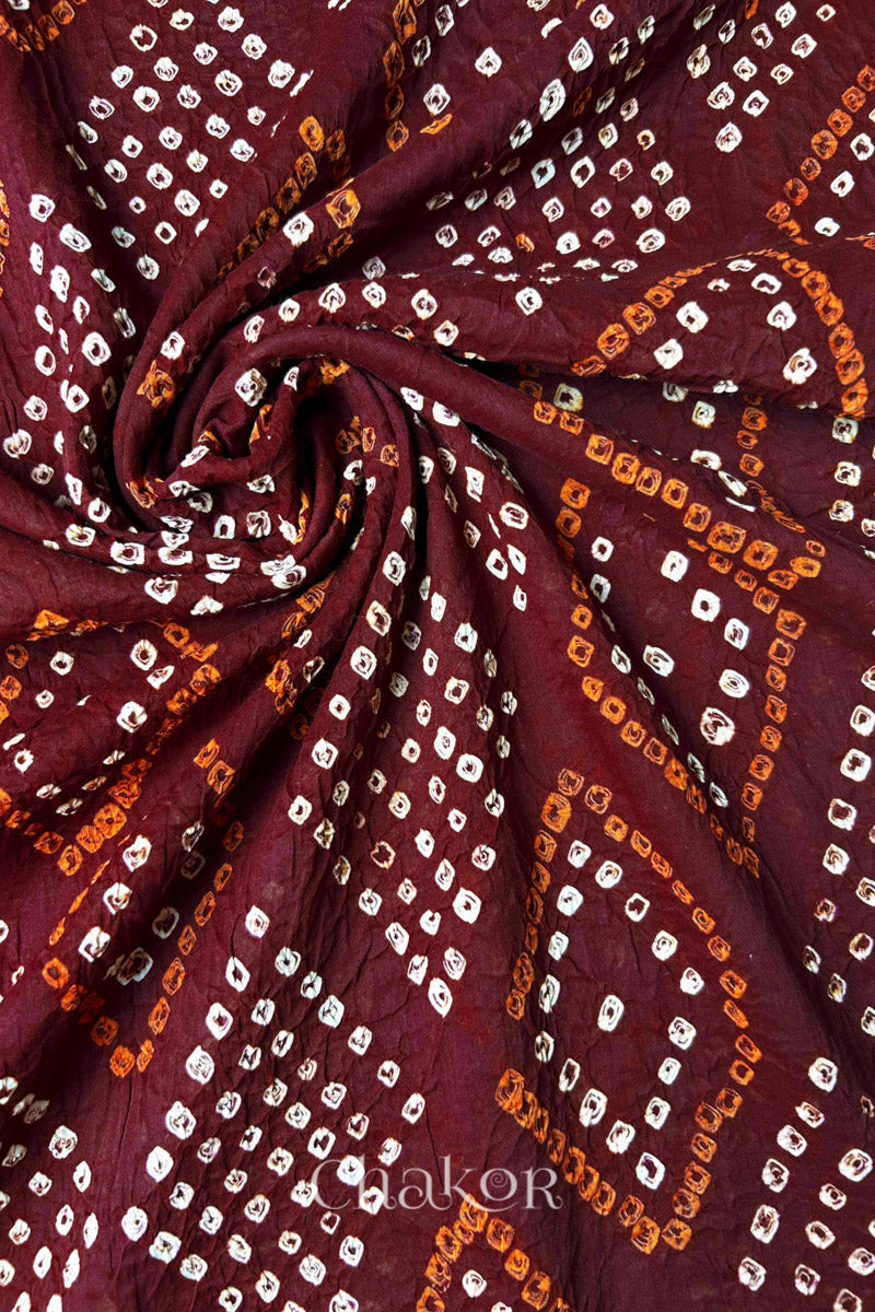 Maroon Bandhani Mul Cotton Dupatta in Traditional Design for Women's clothing online by Chakor.