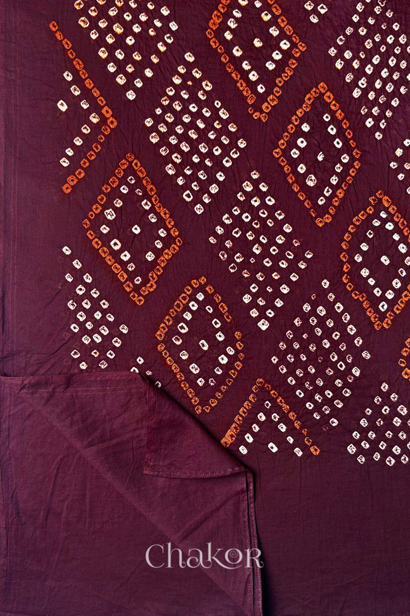 Maroon Bandhani Mul Cotton Dupatta in Traditional Design for Women's clothing online by Chakor.