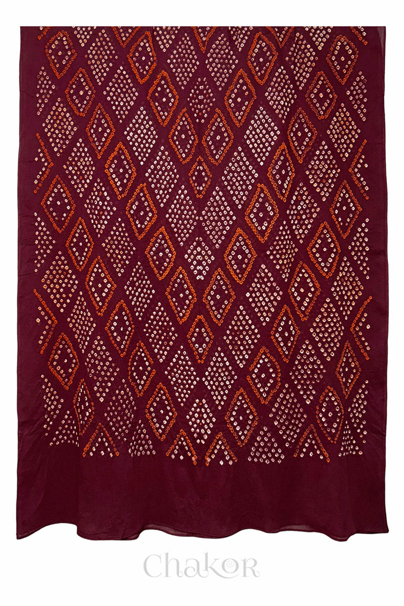 Maroon Bandhani Mul Cotton Dupatta in Traditional Design for Women's clothing online by Chakor.