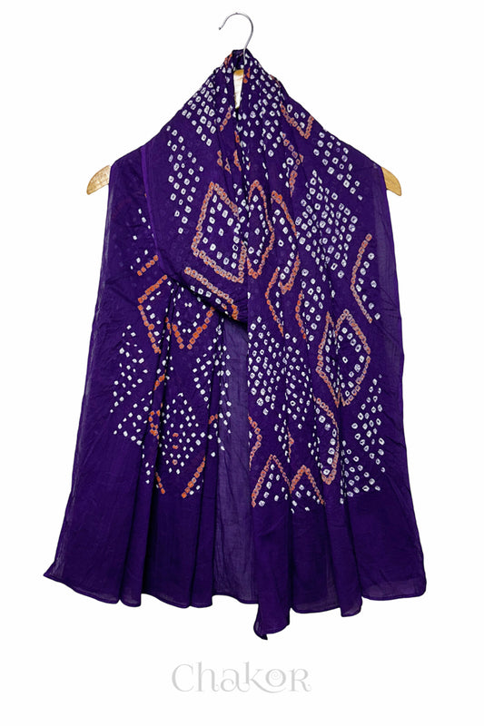 Purple Bandhani Mul Cotton Dupatta in Traditional Design for Women's clothing online by Chakor.