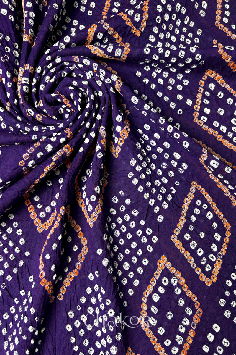 Purple Bandhani Mul Cotton Dupatta in Traditional Design for Women's clothing online by Chakor.