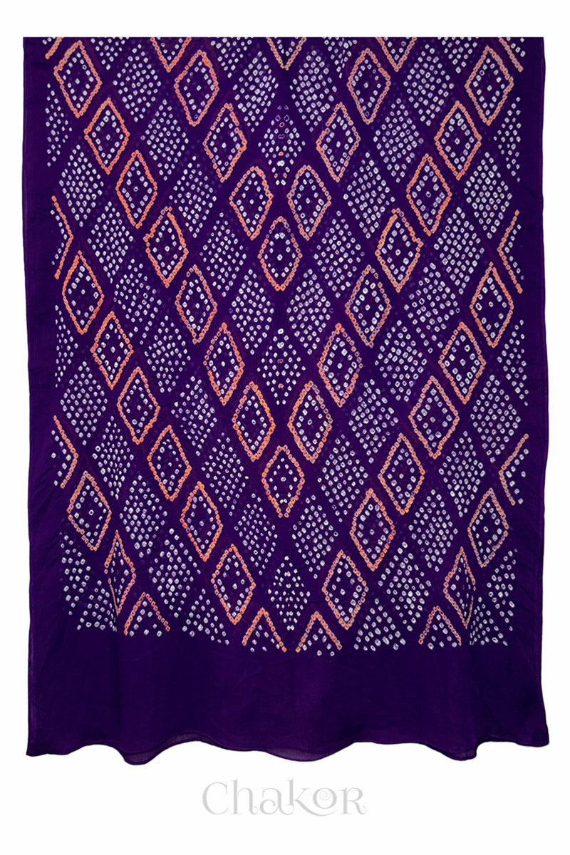 Purple Bandhani Mul Cotton Dupatta in Traditional Design for Women's clothing online by Chakor.