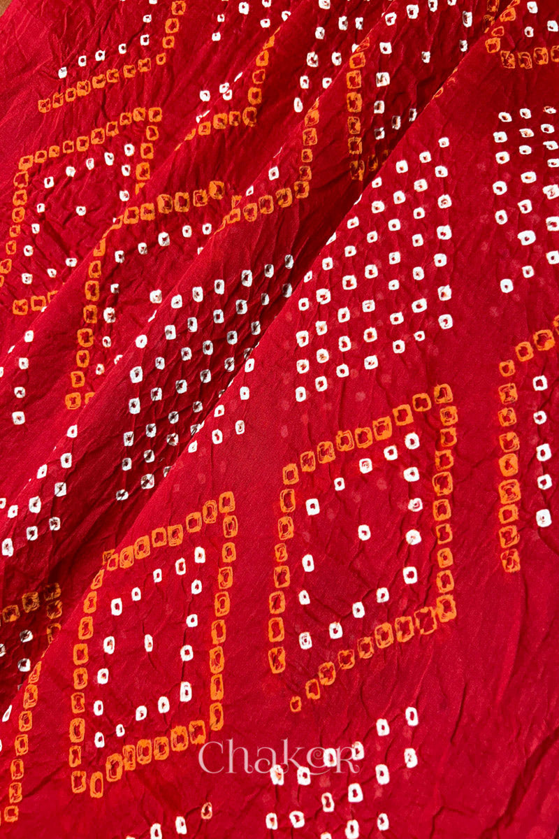 Red Bandhani Mul Cotton Dupatta in Traditional Design for Women's clothing online by Chakor.