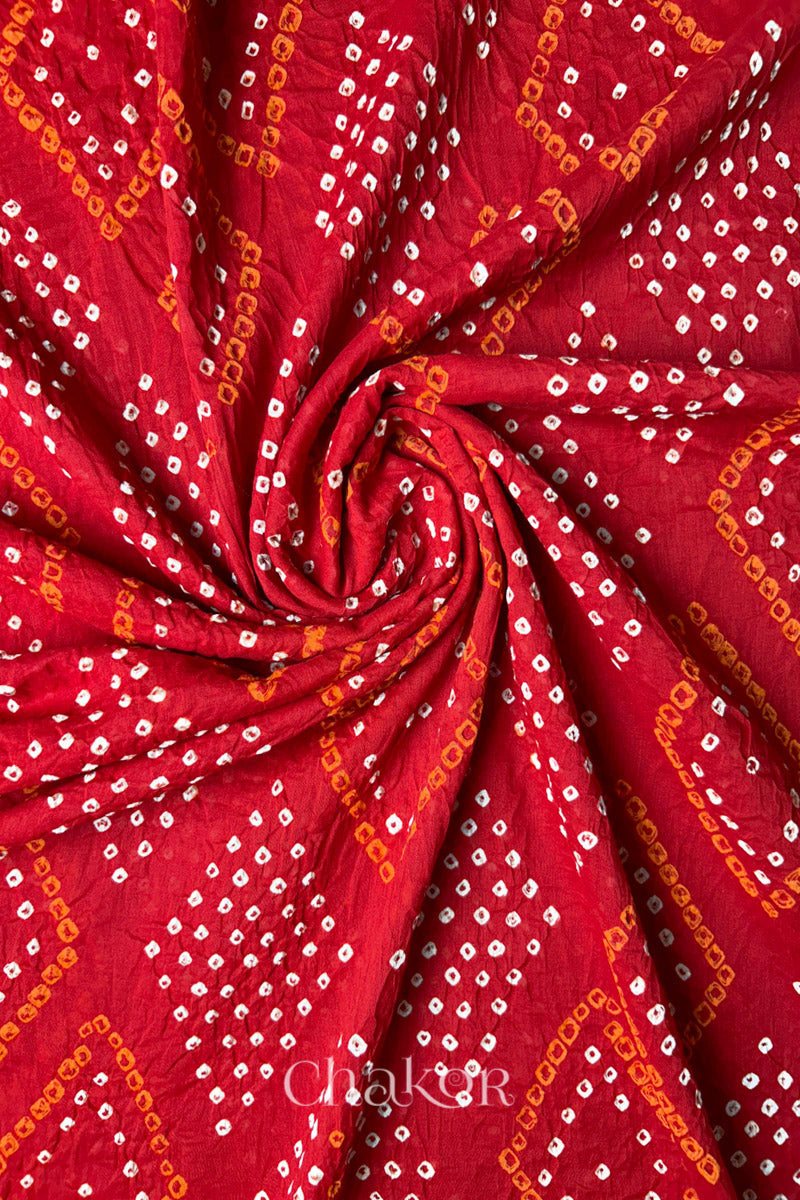 Red Bandhani Mul Cotton Dupatta in Traditional Design for Women's clothing online by Chakor.