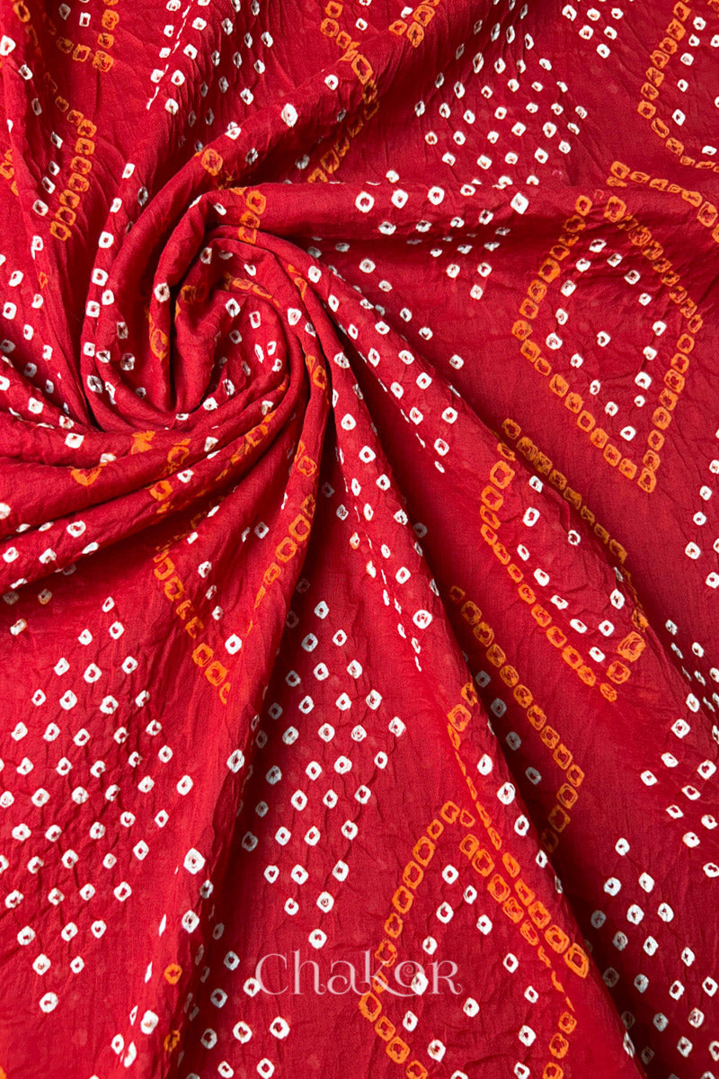 Red Bandhani Mul Cotton Dupatta in Traditional Design for Women's clothing online by Chakor.