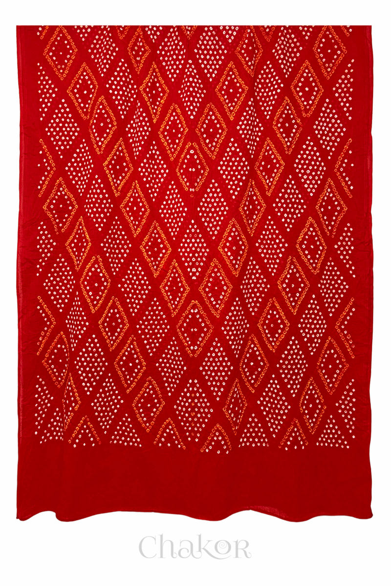 Red Bandhani Mul Cotton Dupatta in Traditional Design for Women's clothing online by Chakor.