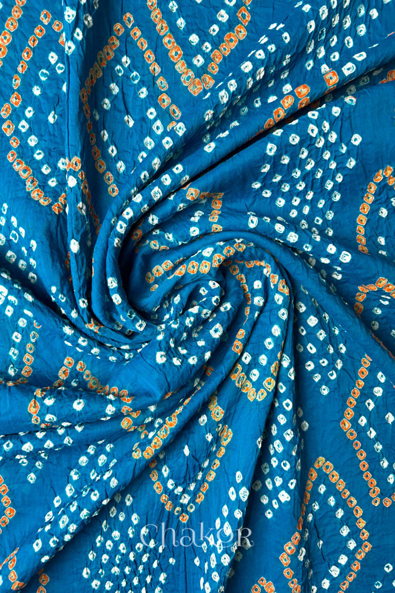 Turquoise Blue Bandhani Mul Cotton Dupatta in Traditional Design for Women's clothing online by Chakor.