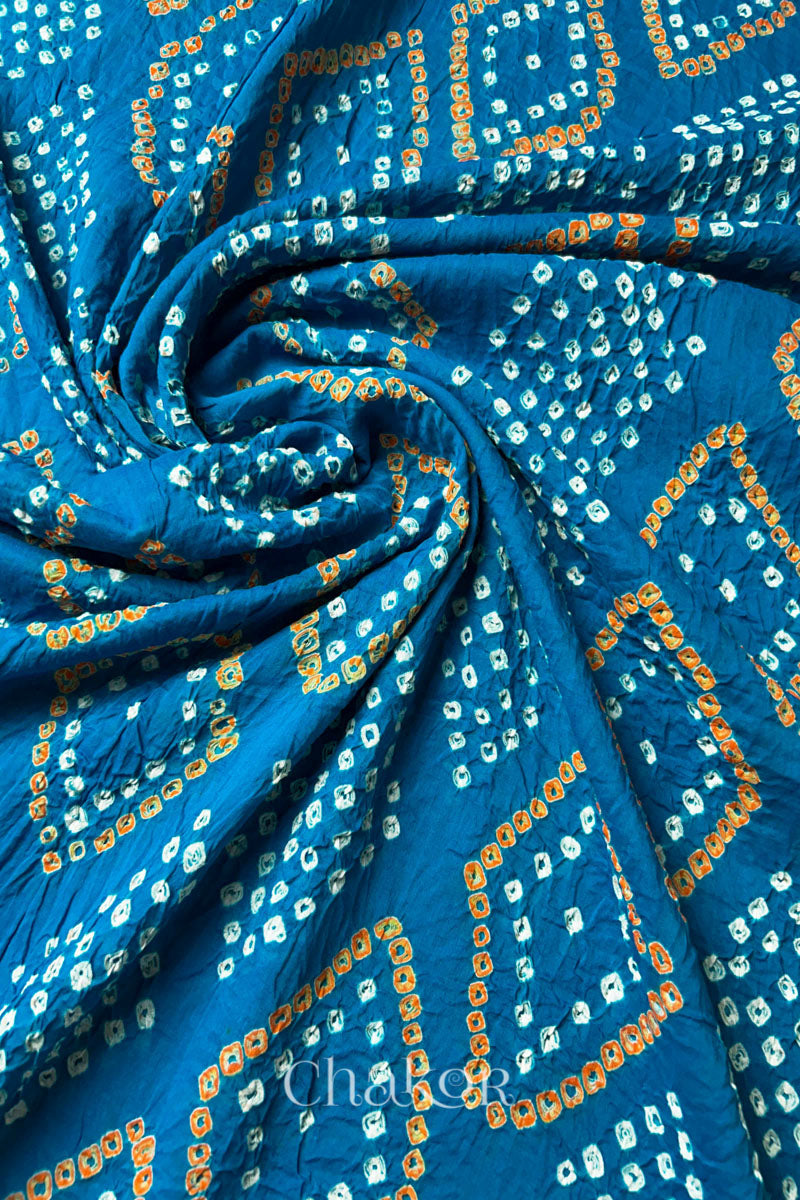 Turquoise Blue Bandhani Mul Cotton Dupatta in Traditional Design for Women's clothing online by Chakor.