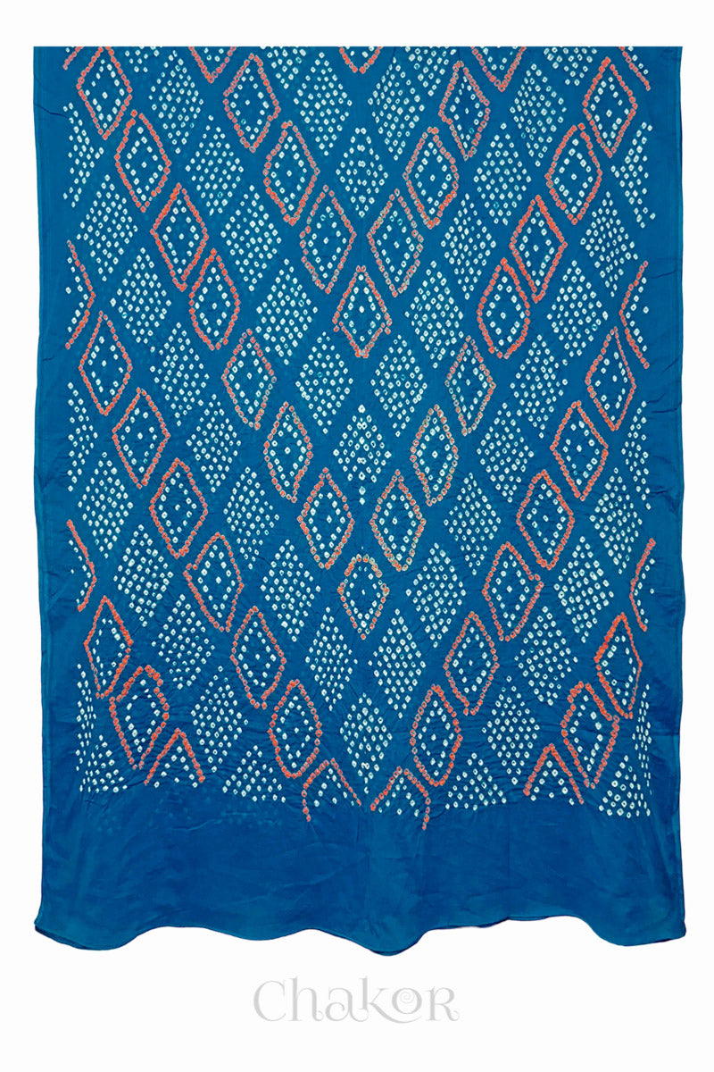 Turquoise Blue Bandhani Mul Cotton Dupatta in Traditional Design for Women's clothing online by Chakor.