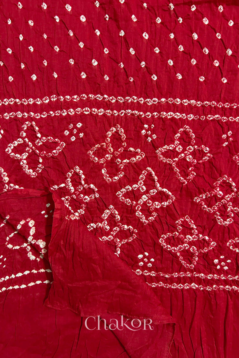 Red Bandhani Mul Cotton Dupatta | Handmade Bandhej from Kutch
