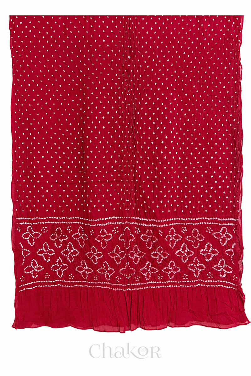 Red Bandhani Mul Cotton Dupatta | Handmade Bandhej from Kutch