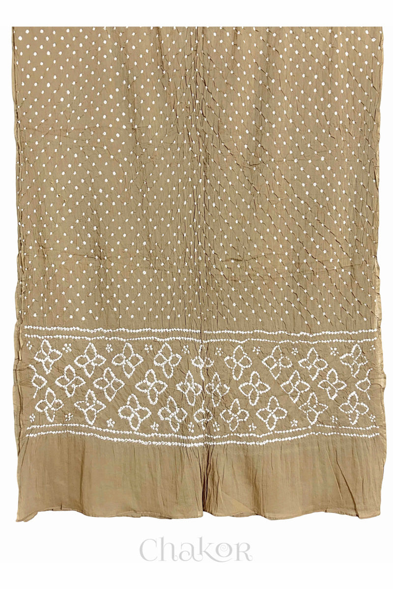 Beige Traditional Bandhani Mul Cotton Dupatta by Chakor.