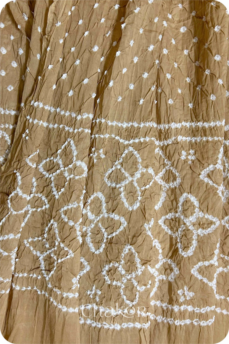 Beige Traditional Bandhani Mul Cotton Dupatta by Chakor.