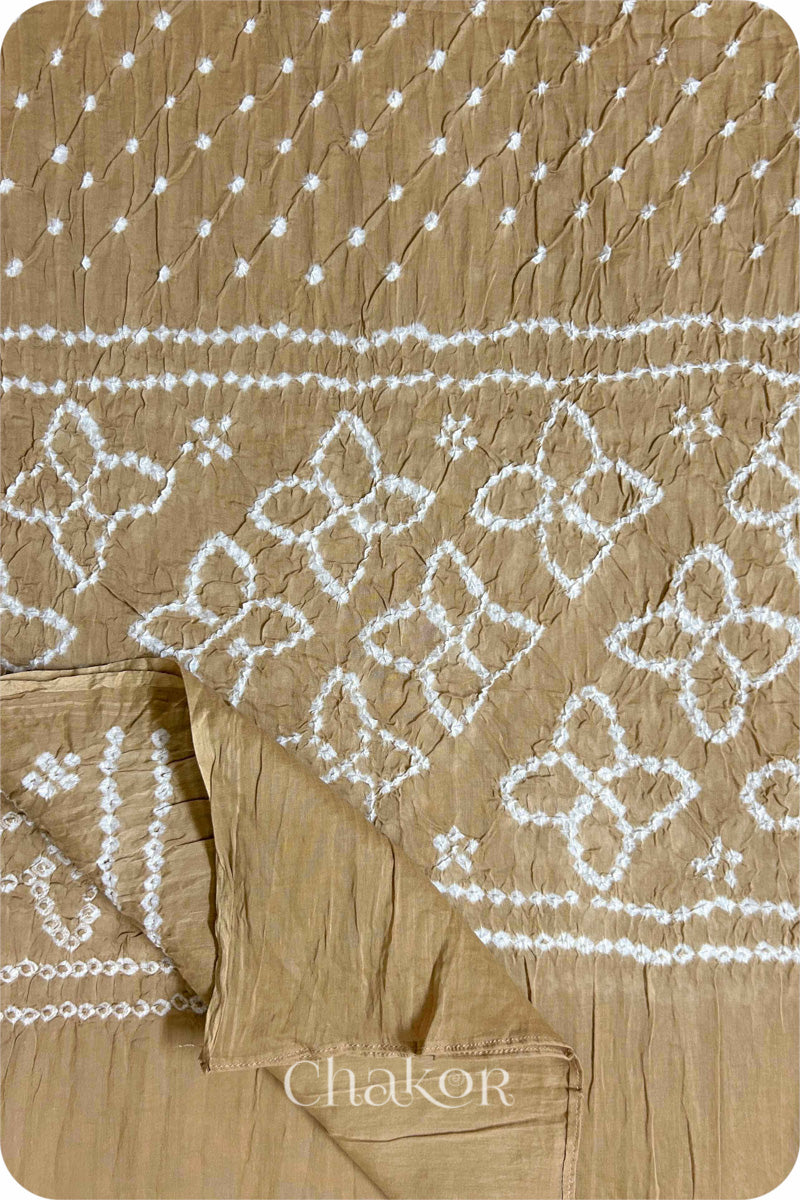 Beige Traditional Bandhani Mul Cotton Dupatta by Chakor.