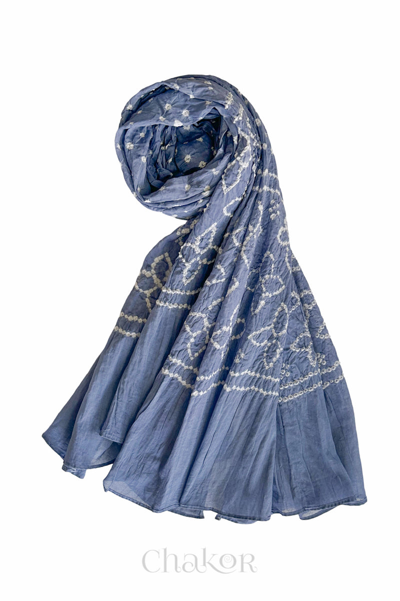 Grey Traditional Bandhani Mul Cotton Dupatta by Chakor.