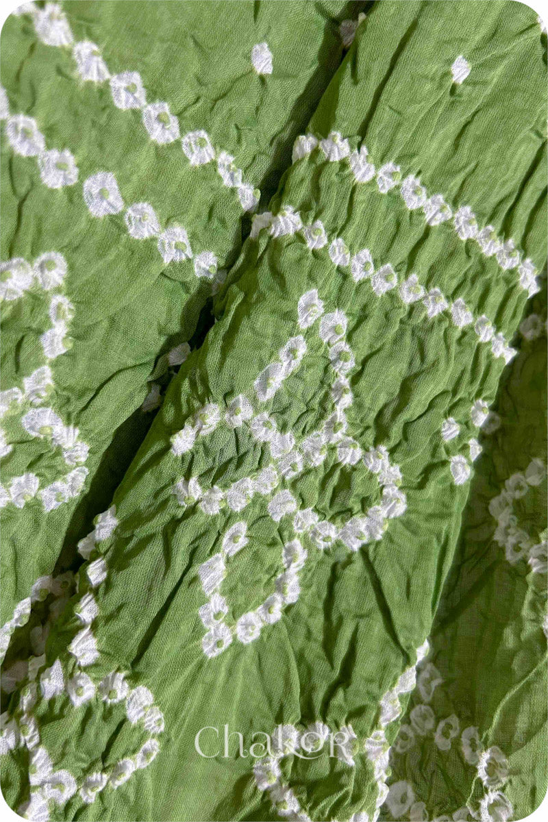 Olive Green Traditional Bandhani Mul Cotton Dupatta by Chakor.